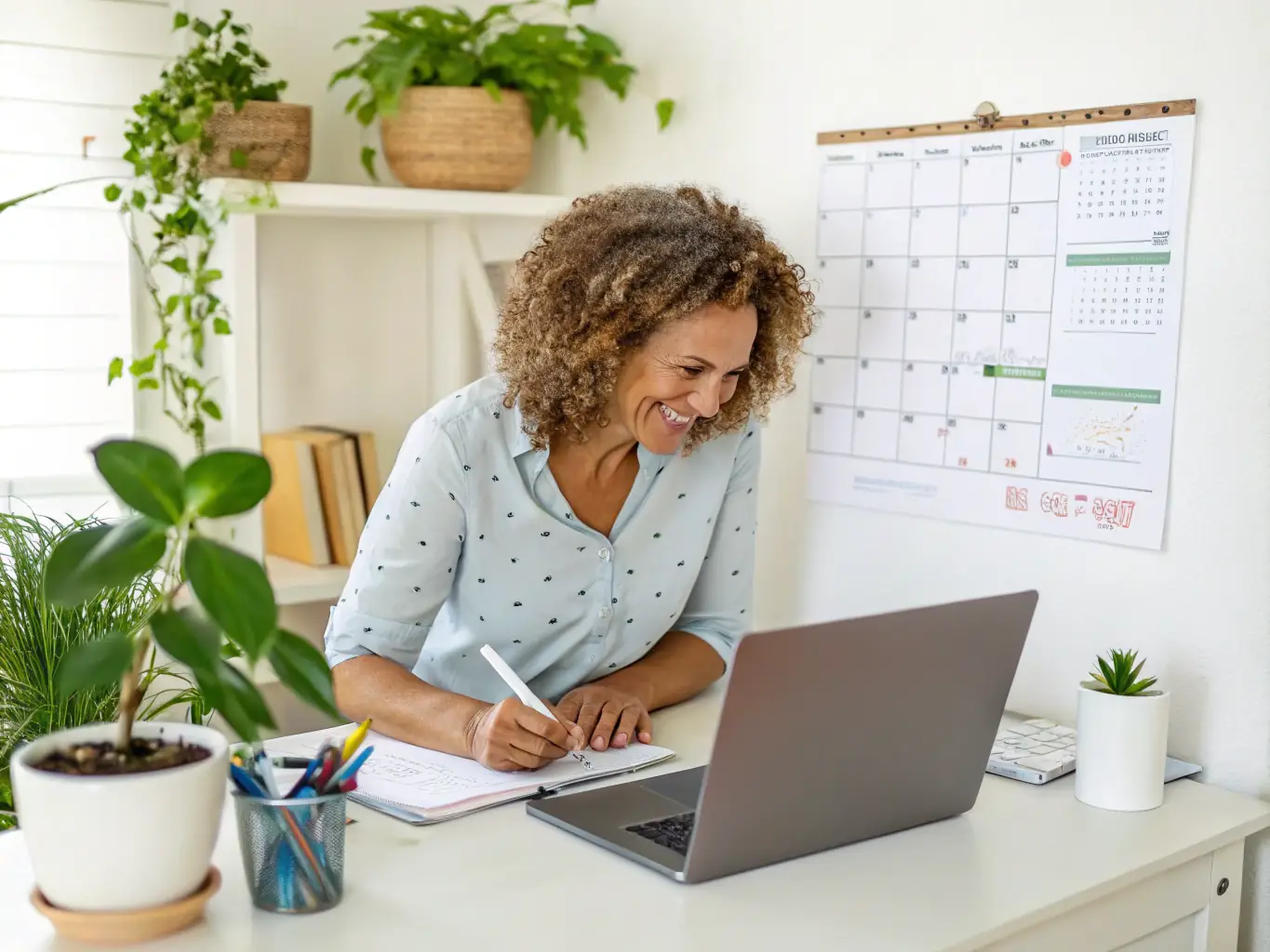 An image depicting the concept of habits and productivity, such as a person organizing their workspace with a clear schedule and minimalist design elements.