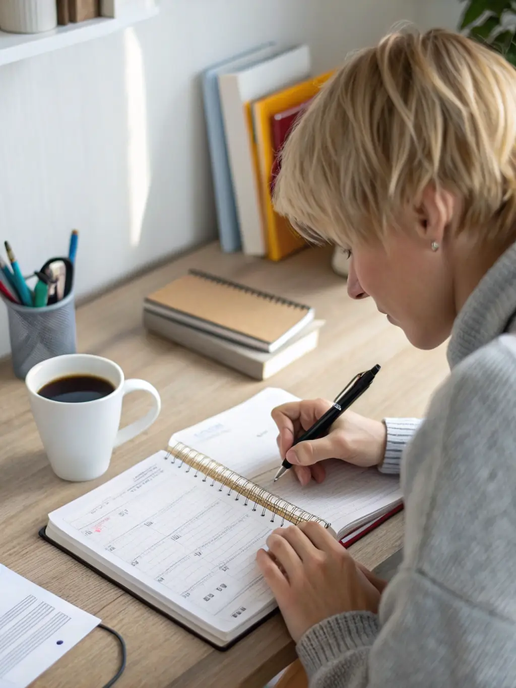 A person organizing their schedule with clear priorities, representing structured productivity.